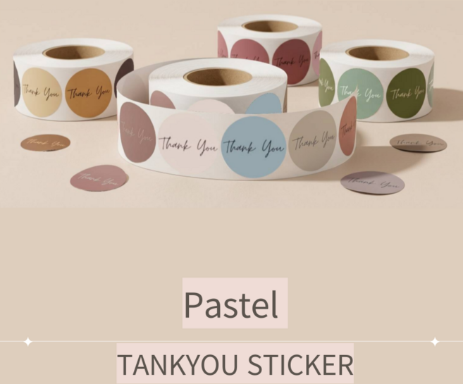 글로우엘 파스텔 땡큐 감사 스티커 데코 스티커롤, 브라운