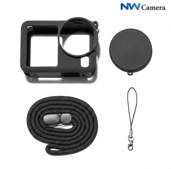 DJI 오즈모 액션6 실리콘 케이스 + 렌즈캡 + 넥스트랩, 1개, 블랙