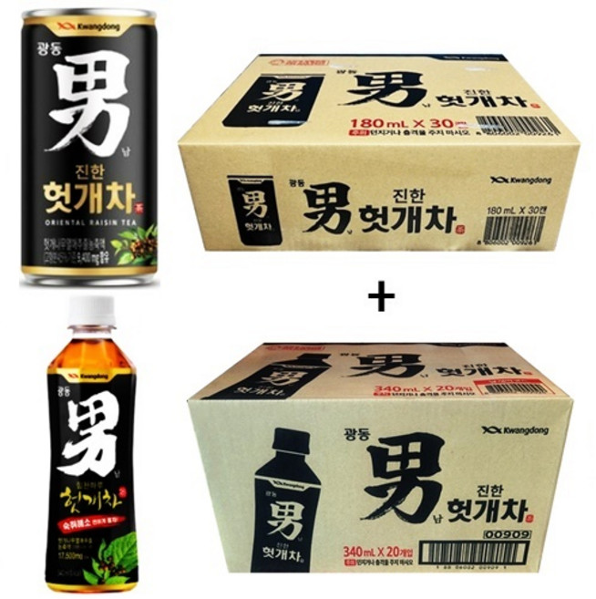 광동 힘찬하루 헛개차 180ml(30캔) + 광동 힘찬하루 헛개차 340ml(20pet), 50개, 180ml