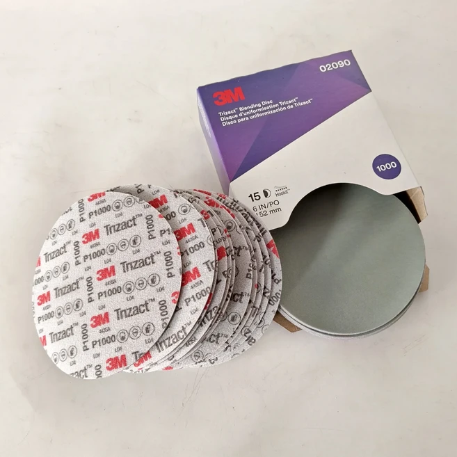 3M 02090 트라이잭트 폼 디스크 6인치 1000 그릿 피라미드 샌드페이퍼 자동차 광택 플로킹 미세 연마 패드, 01 15 PCS A BOX