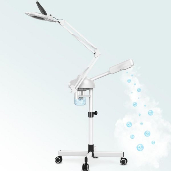 5배 확대등이 장착된 TASALON 2-in-1 프로페셔널 페이셜 스티머 오존과 뜨거운 안개가 있는 바퀴 위의 에스테틱 스티머 얼굴 딥 클리닝 및 보습을 위한 스탠딩 페이스 스, 5배 확대등이 장착된 TASALON 2-in-1 프로페