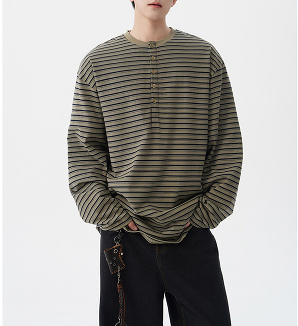 ANYOU 남성 스트라이프 긴팔 티 이너 이너 이너 이너 탑