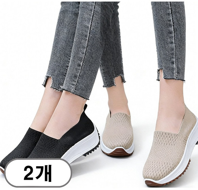 차쿠 1+1 여성 키높이 슬립온 푹신한 아쿠아 매쉬 키높이 슬립온 굽높이5cm