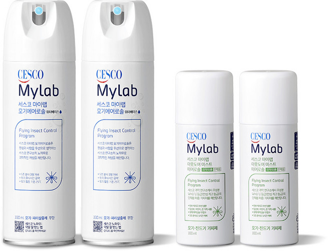 세스코 마이랩 모기 에어로솔 워터베이스 무향 330ml 2개 +모기 기피제 100ml 2개