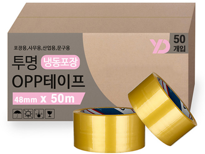 부광테이프 냉동테이프 박스테이프 50m 69mic, 투명, 50개