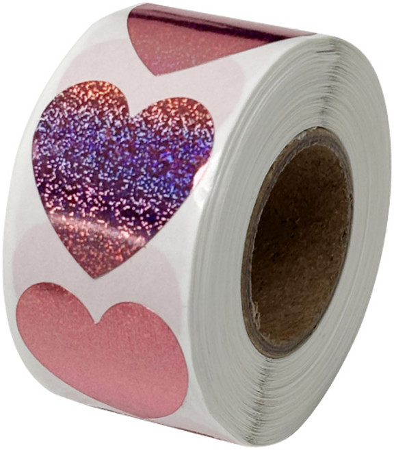 디어플레이스 홀로그램 반짝이 롤스티커 500매, 1개, 11 홀로베이비핑크 2.5cm_하트