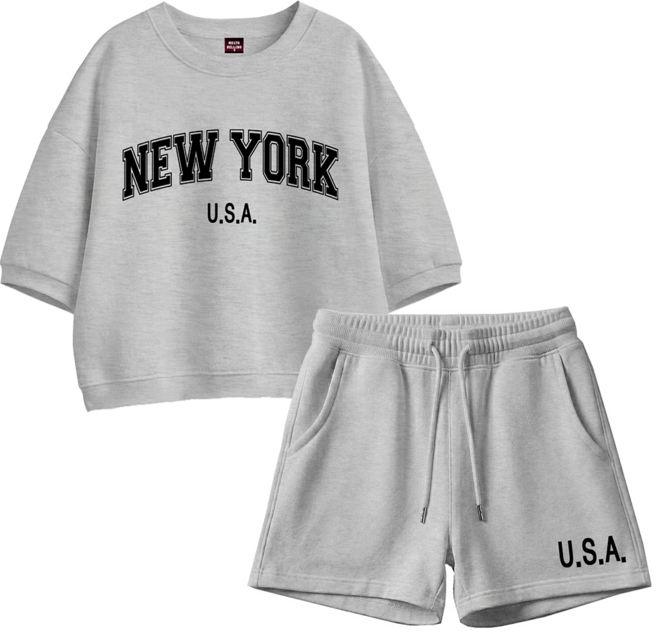 몰토벨리노 뉴욕USA 오버핏 세미크롭 반팔 후드티+ 반바지 상하세트-리미티드에디션