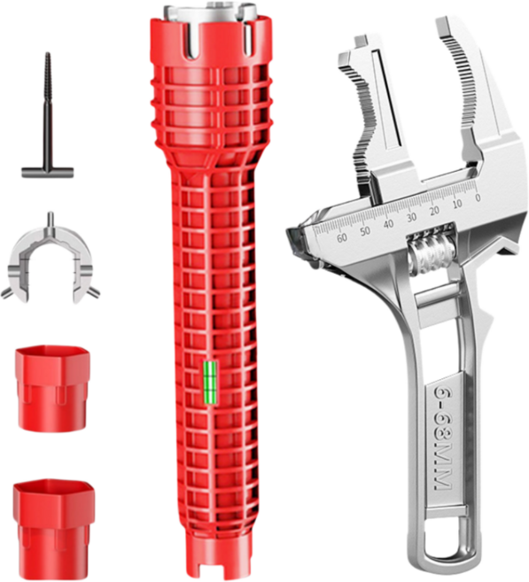 준성유통 싱크대 수도관 렌치 8in 1+배관 파이프 멀티 아크형 몽키 스패너, 1세트