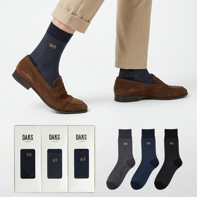 닥스 신사 면 중목 투톤 도트 양말 3족 세트 백화점 정품