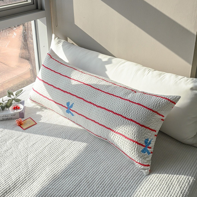 지지미 리플 시어서커 스트라이프 리본 대쿠션, 화이트