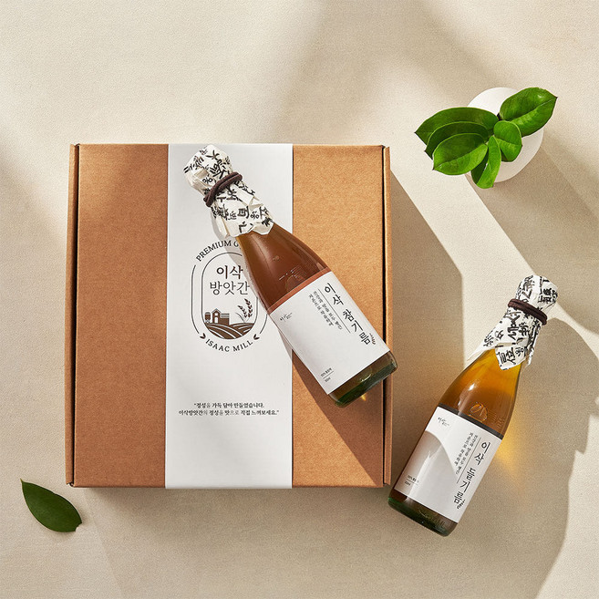 이삭방앗간 수입산 저온압착 참기름 들기름 300ml 2구 선물세트, 1개, 600ml