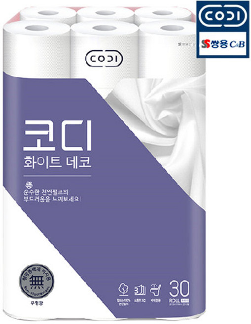 코디 화이트데코 25m 3겹 천연펄프 무형광, 30개입, 1개