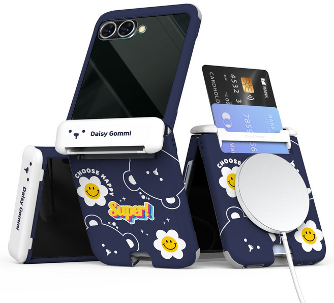 이디즌 갤럭시 Z플립 케이스 컬러 데이지 꼬미 귀여운 디자인 슬림 카드 2장 수납 힌지보호 충격방지 맥세이프 호환 자석내장 플립7 6 5
