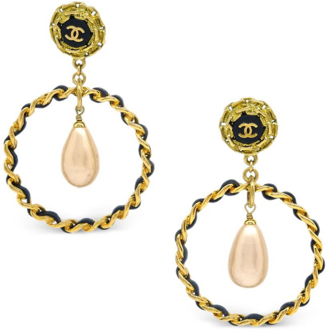 샤넬 중고 1995 모조 펄 드롭 이어링