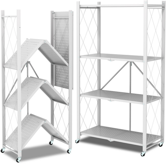 체인지업 폴딩 철제선반 2026 NEW 최신형 접이식 다용도 이동식 철제 주방 베란다 정리 수납장, 4단, 백색