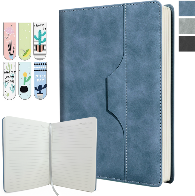 Norvee A5 가죽 데일리 노트북 240페이지 두꺼운 내지 업무용 스케줄북, 1개, 블루