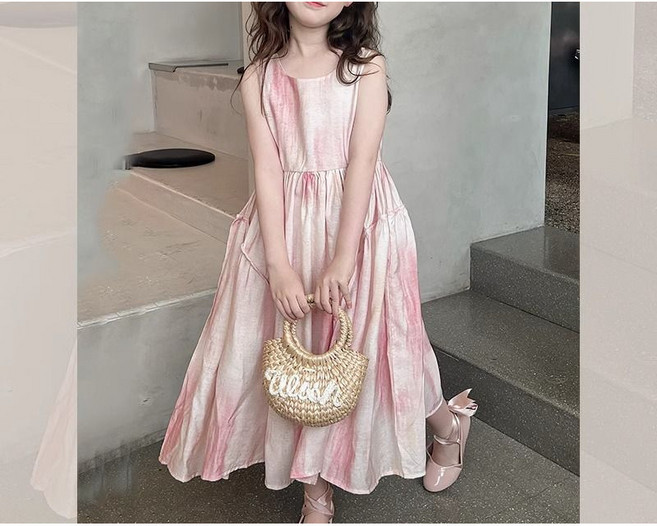 해피유통어린이 여아 봄여름 민소매 프린트 롱 원피스14세 이상 XG03