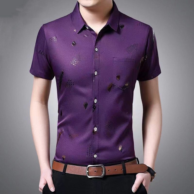 夏季新款男士短袖襯衫透氣免燙襯衣清涼舒適款翻領休閒商務上衣