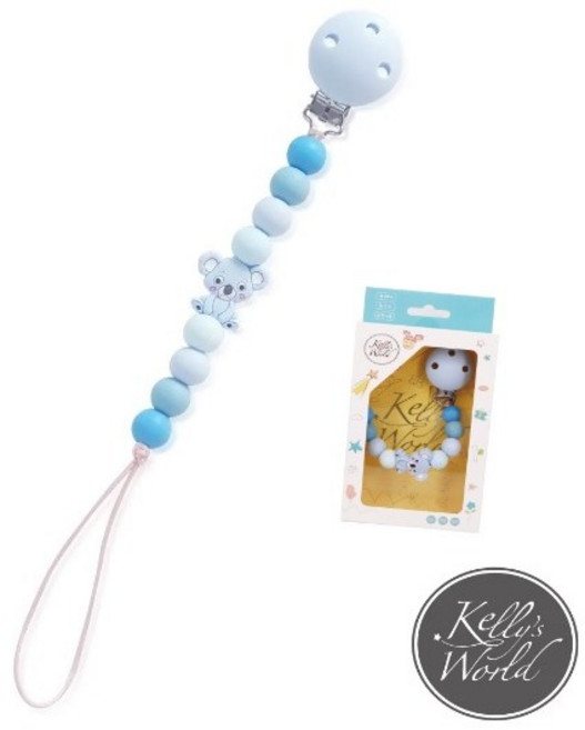 Kelly's World 凱莉的異想世界 矽膠奶嘴鏈 寶寶奶嘴夾, 熊熊好朋友－藍, 1個