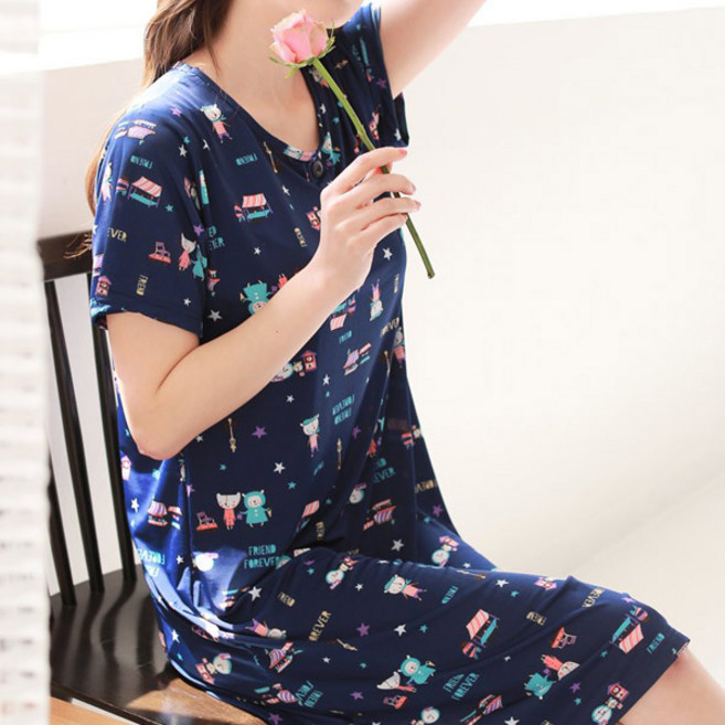 서빈 여성용 여름 홈웨어 아이스쿨터치 냉감 별친구 반팔 원피스 [SBHJ]