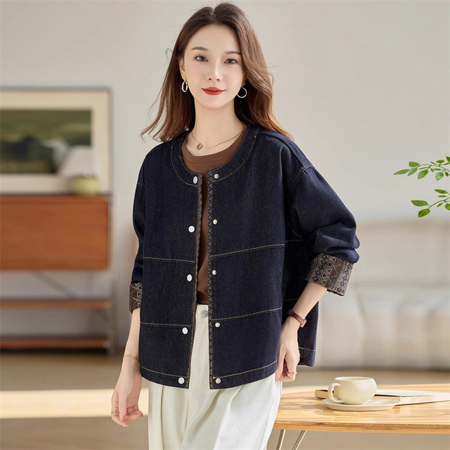 AOKADA 중년 여성 봄 가을 빈티지 루즈핏 데님 재킷 키작녀 청자켓