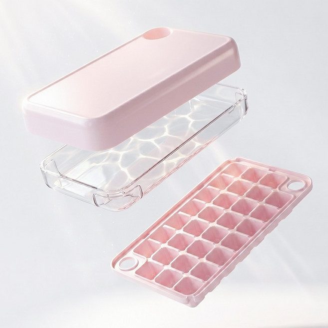 리빙디노 원터치 푸쉬 얼음트레이, 1세트, 핑크