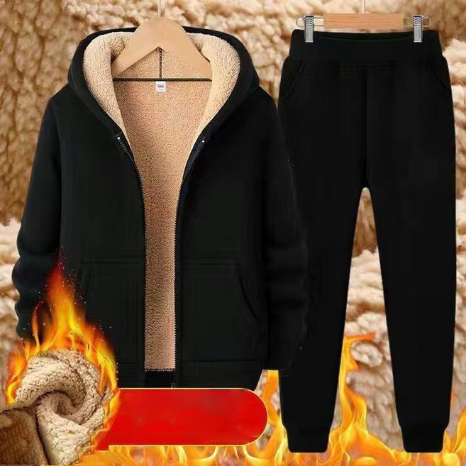 ORZQU 겨울 남성 외출 아우터 따뜻한 보온 두꺼운 세트 클래식 아웃도어 기모세트