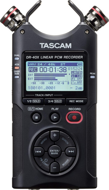 TASCAM (태스컴) DR-40X USB 오디오 인터페이스 탑재 4ch 리니어 PCM 레코더 핸디 레코더 USB 마이크 Youtube ASMR 2496 고해상도