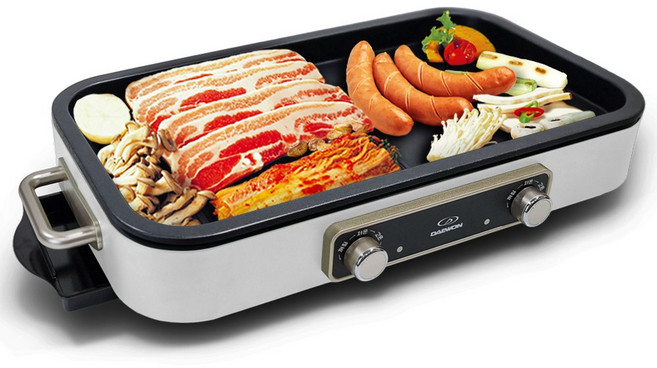 대원 와이드 47cm 대용량 전기 반반 멀티 그릴 가정용 캠핑용 잔치 팬 고기 불판, 아이보리 기본