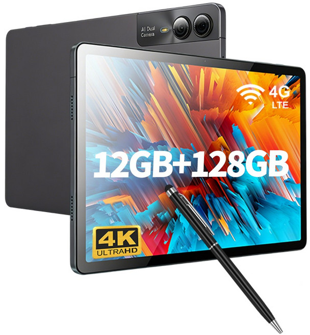 11인치 태블릿PC 안드로이드14 T616 프로세서 WiFi 태블릿 4K 화면 12GB RAM 128GB 12000mAh 배터리 업무 교육 엔터테인먼트 키보드 터치펜 포함, Wi-Fi+Cellular, 메탈 그레이