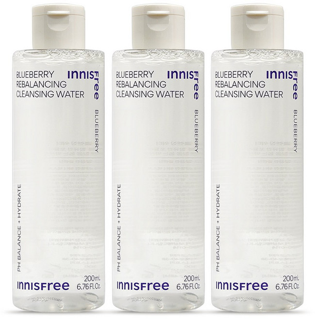 이니스프리 슈퍼푸드 블루베리 리밸런싱 클렌징 워터 200ml, 3개