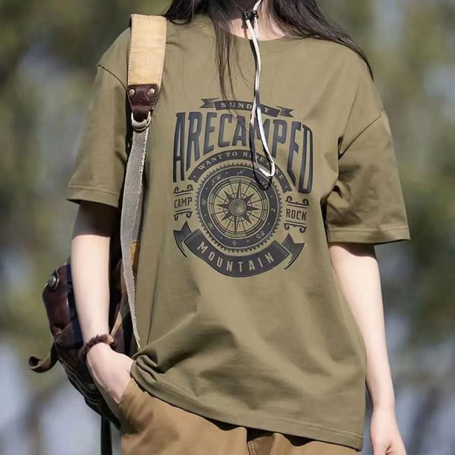 ROYALBELLE 남여공용 오버핏 라운드넥 레터링 프린팅 캐주얼 반팔 면 티셔츠 W0052603