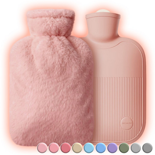 아뜰라임 냉온 찜질팩 보온 물주머니 핫팩 + 에코 토끼털 커버 세트 2L 핑크, 1개