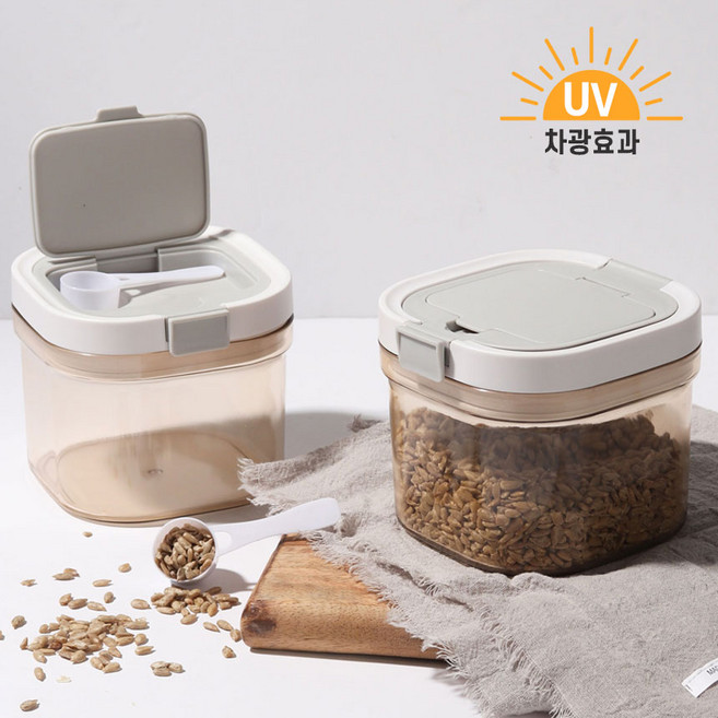 (BPA FREE-만능 소분 용기) 밀폐 보관 통 잡곡 쌀 원두 가루 소분 견과류 프로틴 파우더 분말 보관통, 1호 800ml + 스푼, 1세트