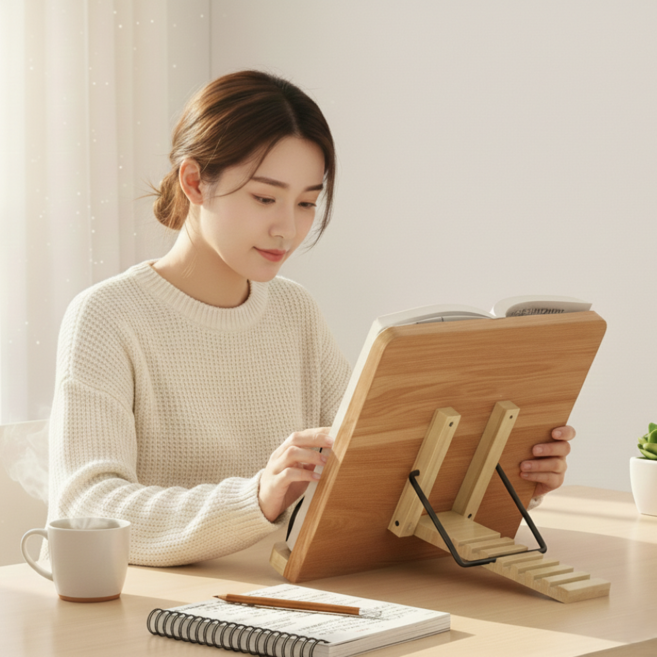 루틴온 각도조절 목편한 원목 독서대, 우드