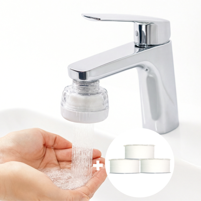 디위닉 세면대용 수압상승 수도꼭지 필터 수전+리필 3P 세트, 1개