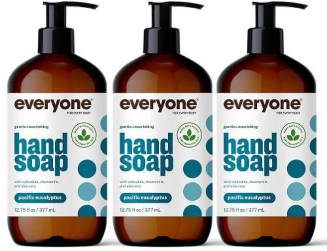 Everyone 액체 손 비누 361.5g12.5온스 3팩 퍼시픽 유칼립투스 순수 에센셜 오일이 함유된 식물 기반 클렌저, 377ml - 쿠팡
