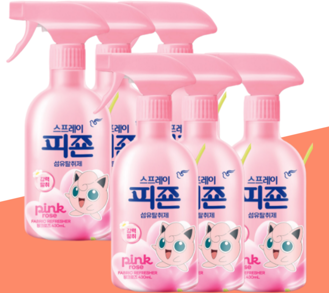 피죤 대용량 430ml 피죤 핑크로즈 6입 한박스 섬유탈취제, 6개