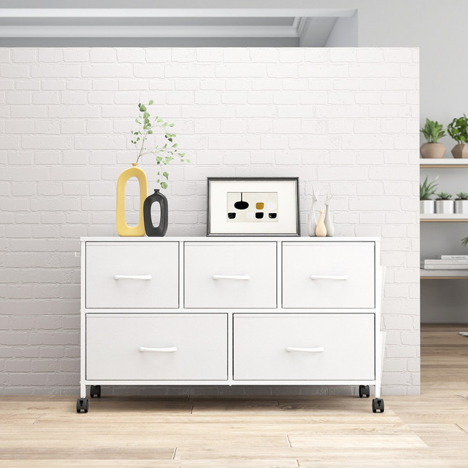 소웰홈 패브릭 2단5문 모던 TV수납장, 화이트, 5단