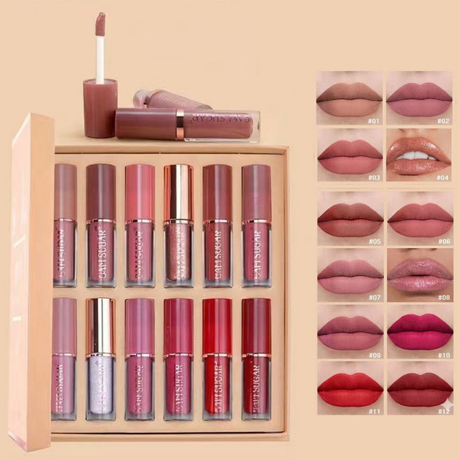 가성비 좋은 12색 립틴트 립스틱 고발색 지속력 좋은 안지워지는 립스틱세트 립틴트세트 멀티컬러 메이크업박스 롱래스팅 착색틴트 워터프루프 밀착력, 1개, 세트