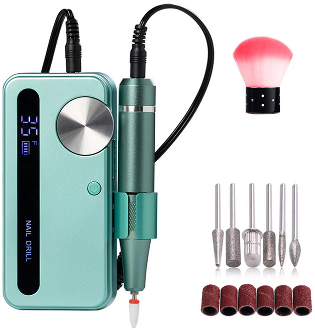 YINUO 젤 네일 드릴 전동 네일 관리기 네일 케어 속도 조절 0-35000rpm USB충전식, 1세트, 그린