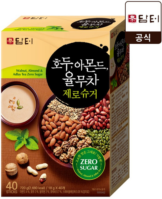 담터 호두아몬드율무차 무설탕 제로슈 곡물차 40개입 1개 견과류 토핑, 18g