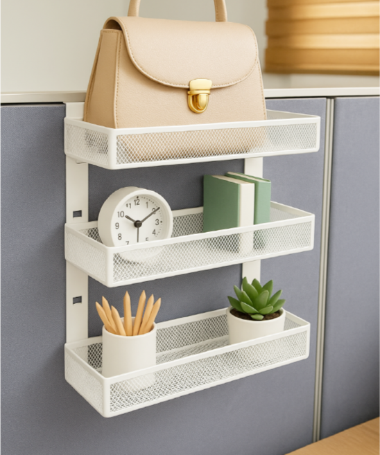 파티션 3단 선반 바스켓 데스크테리어 책상정리 데스크오거나이저 사무실용품 사무실필수템, 1개, 화이트 / 바스켓형 65mm