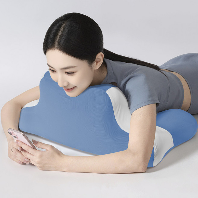 Jeernare 다기능 편안한 엎드려 자는 베개 다리베개 경추목베개 메모리폼 세탁가능 역류성식도염방지, 스카이, 1개