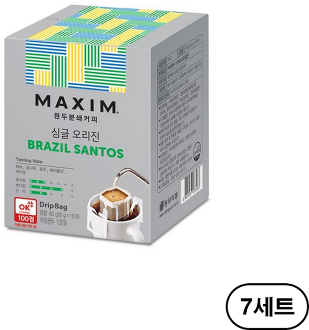 맥심 싱글 오리진 드립백 브라질 산토스, 10개입, 7개, 8g