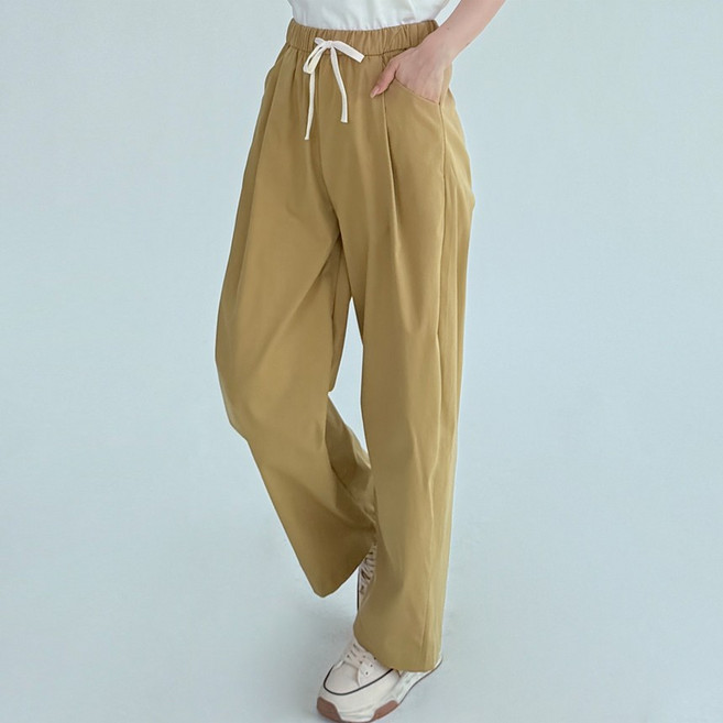 리드 핀턱 스판 밴딩 세미 배기 팬츠