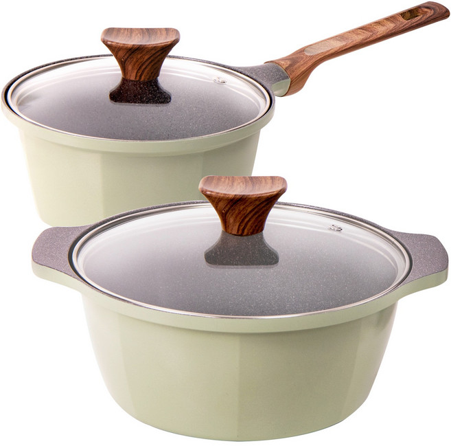 캡스톤 글램레트로 냄비세트 2종 편수18cm+양수20cm 올리브 가스용 냄비추천, 가스용 18편수+20양수, 1세트