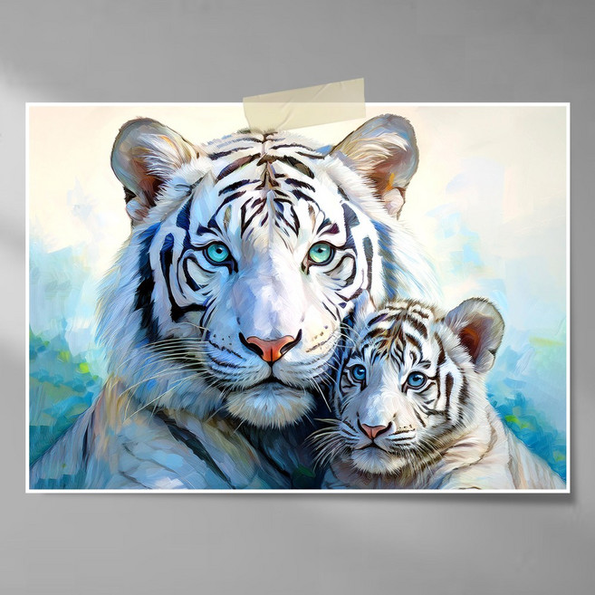 엘티에프티 성공 승진을 부르는 호랑이 포스터 그림(액자 제외) 황호랑이 백호랑이 그림 액운방지 사업잘되는 인테리어 포스터, 엄마와 아기백호 포스터