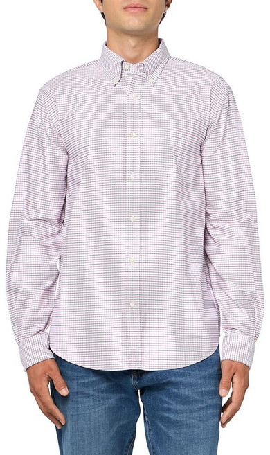 Brooks Brothers 남성용 프라이데이 옥스포드 긴소매 패턴 스포츠 셔츠 화이트/레드 태터솔 XXL