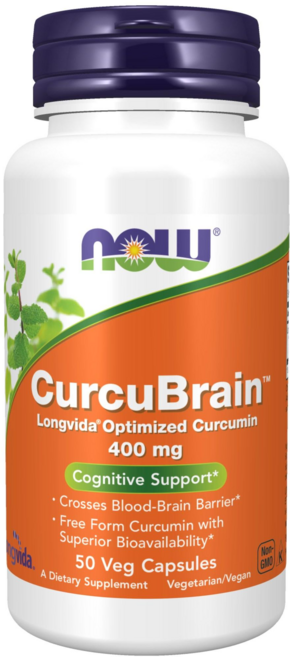NOW Foods CurcuBrain薑黃素400mg素食膠囊, 50顆, 1罐